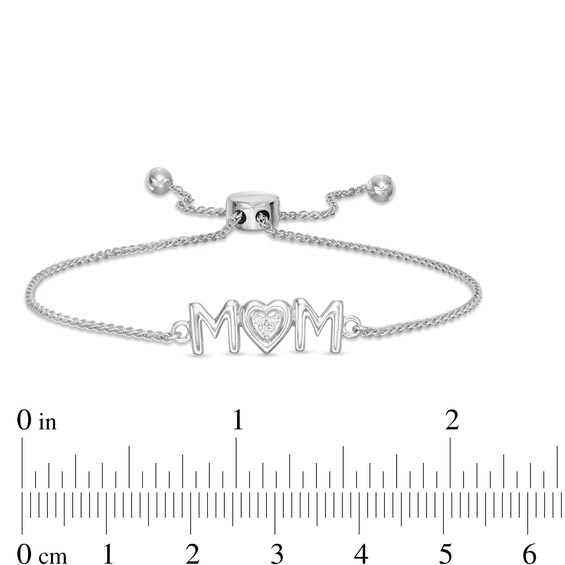 Diamond Accent Uppercase Mom Bolo Bracelet in Sterling Silver - 9.5"