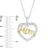 Thumbnail Image 2 of White Lab-Created Sapphire "Mom" Heart Pendant in Sterling Silver and 14K Gold Plate
