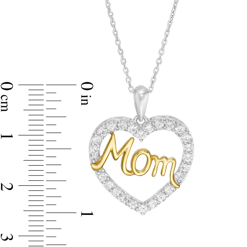 Main Image 2 of White Lab-Created Sapphire "Mom" Heart Pendant in Sterling Silver and 14K Gold Plate