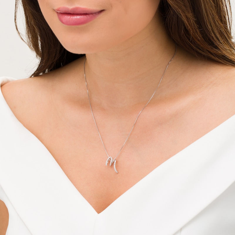 Main Image 2 of Marilyn Monroe™ Collection 1/5 CT. T.W. Diamond "M" Pendant in Sterling Silver
