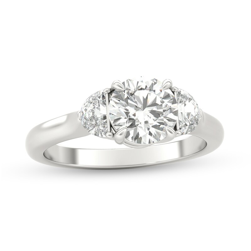 1-1/3 CT. T.W. Half-Moon-Shaped and Round Diamond Three Stone Engagement Ring in Platinum