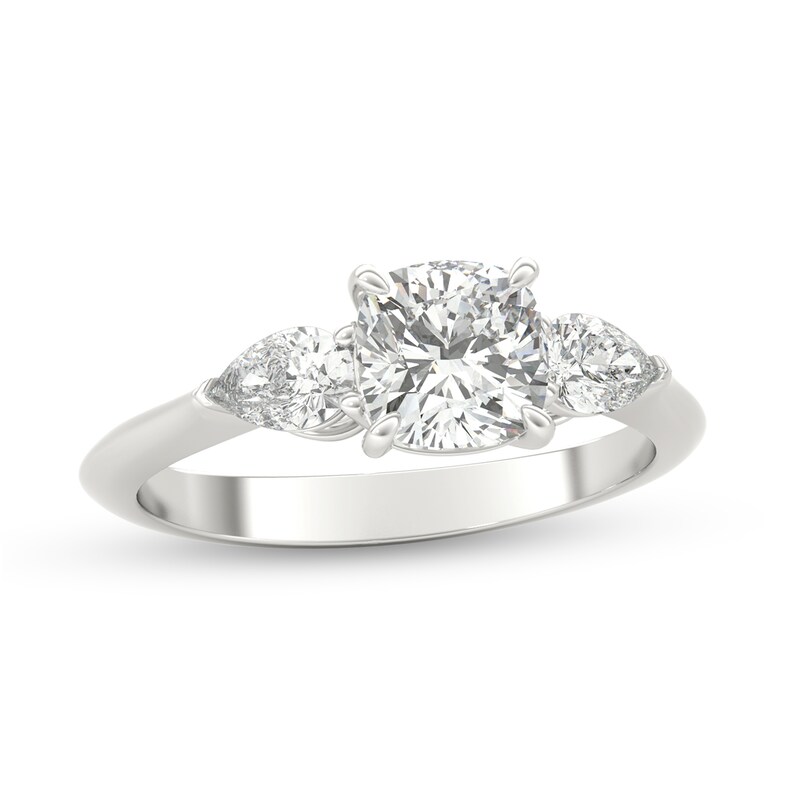 1 CT. T.W. Cushion-Cut and Pear-Shaped Three Stone Diamond Engagement Ring in Platinum