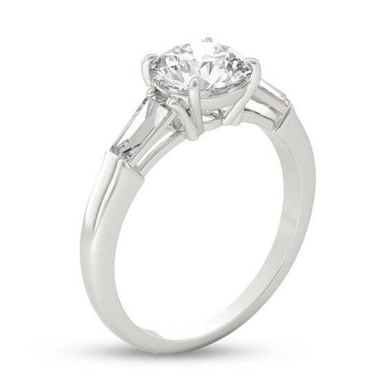 2 CT. T.w. Baguette and Round Diamond Three Stone Engagement Ring in Platinum