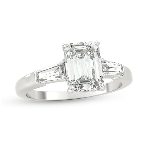 2 CT. T.w. Emerald-Cut and Baguette Diamond Three Stone Engagement Ring in Platinum