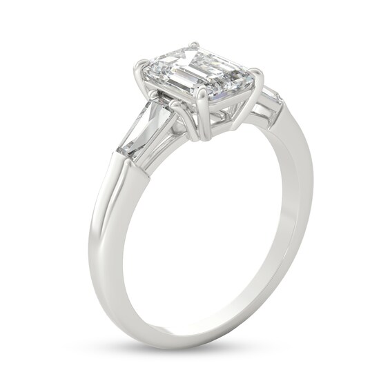 2 CT. T.w. Emerald-Cut and Baguette Diamond Three Stone Engagement Ring in Platinum