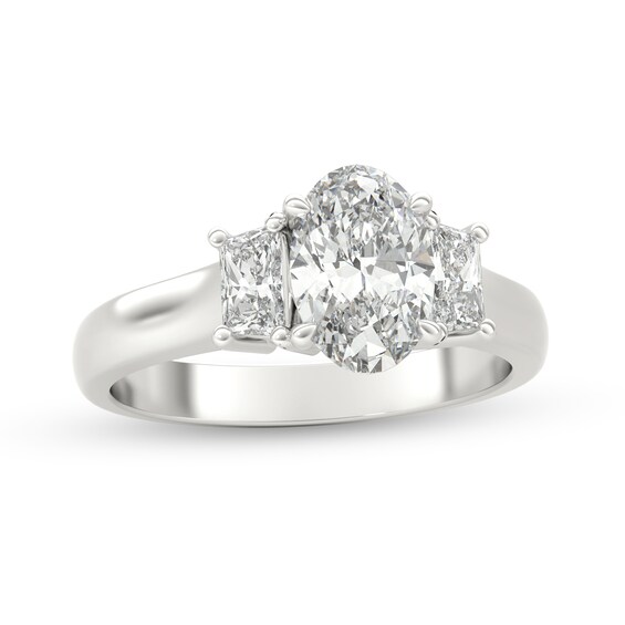 1-1/3 CT. T.W. Oval and Trapeze-Cut Diamond Three Stone Engagement Ring in Platinum 1-1/3 CT. T.W. Oval and Trapeze-Cut Diamond Three Stone Engagement Ring in Platinum