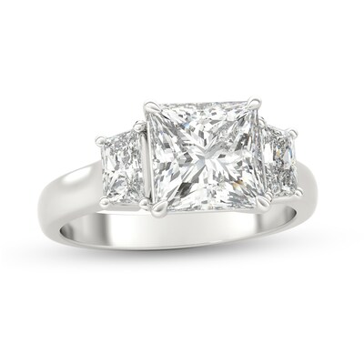 Precious Gem Jewellers Sterling Silver Three Stone Princess Cut Cubic Zirconia Engagement Ring