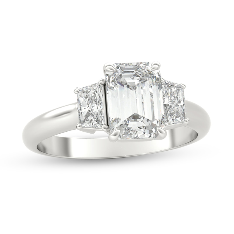 1-1/3 CT. T.W. Emerald-Cut and Trapeze-Cut Diamond Three Stone Engagement Ring in Platinum
