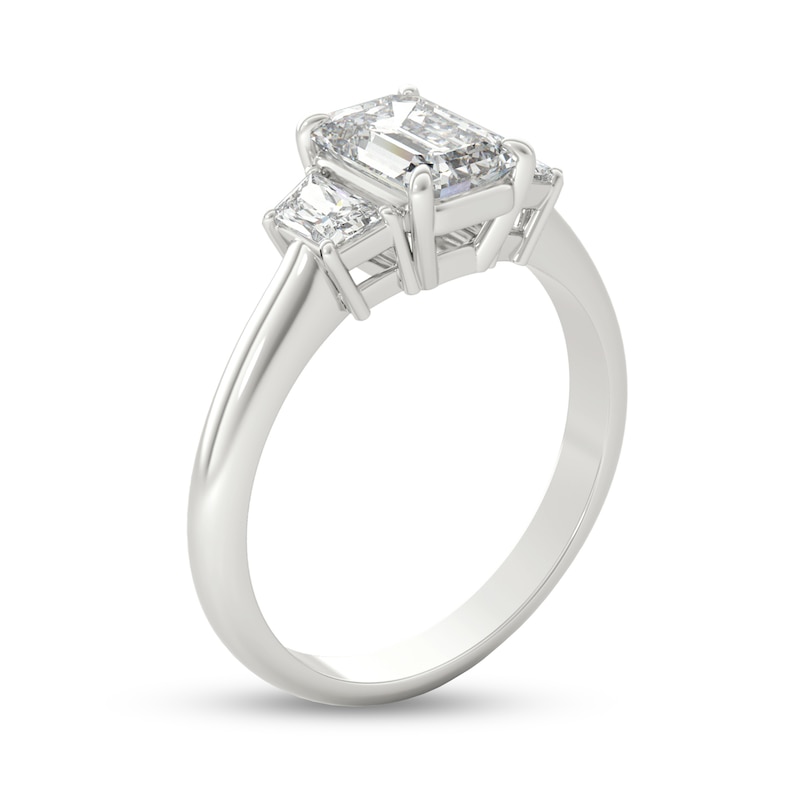 1-1/3 CT. T.W. Emerald-Cut and Trapeze-Cut Diamond Three Stone Engagement Ring in Platinum