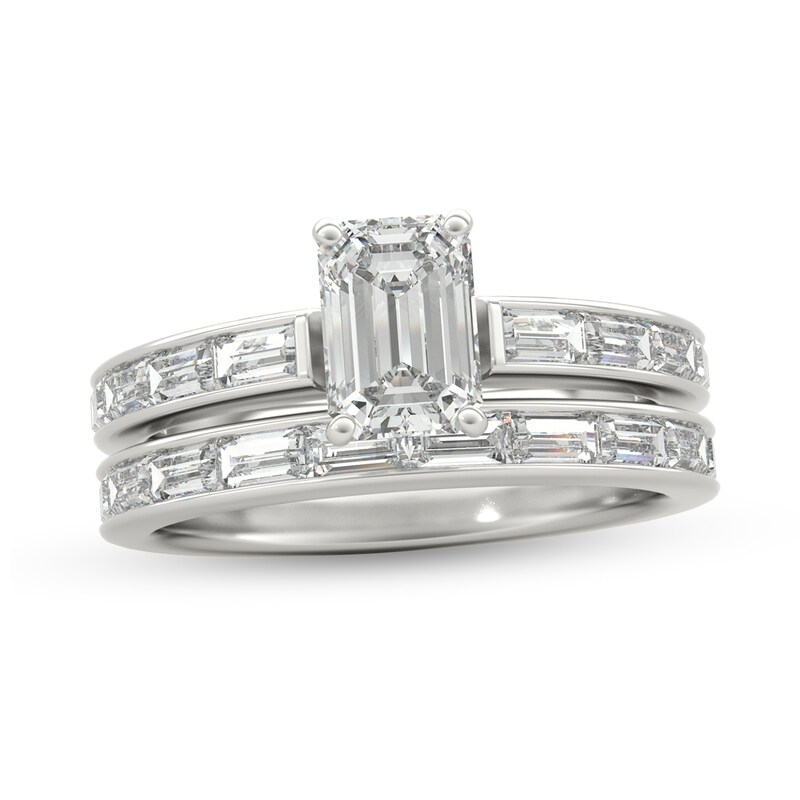 1-1/2 CT. T.W. Emerald-Cut and Baguette Diamond Bridal Set in Platinum