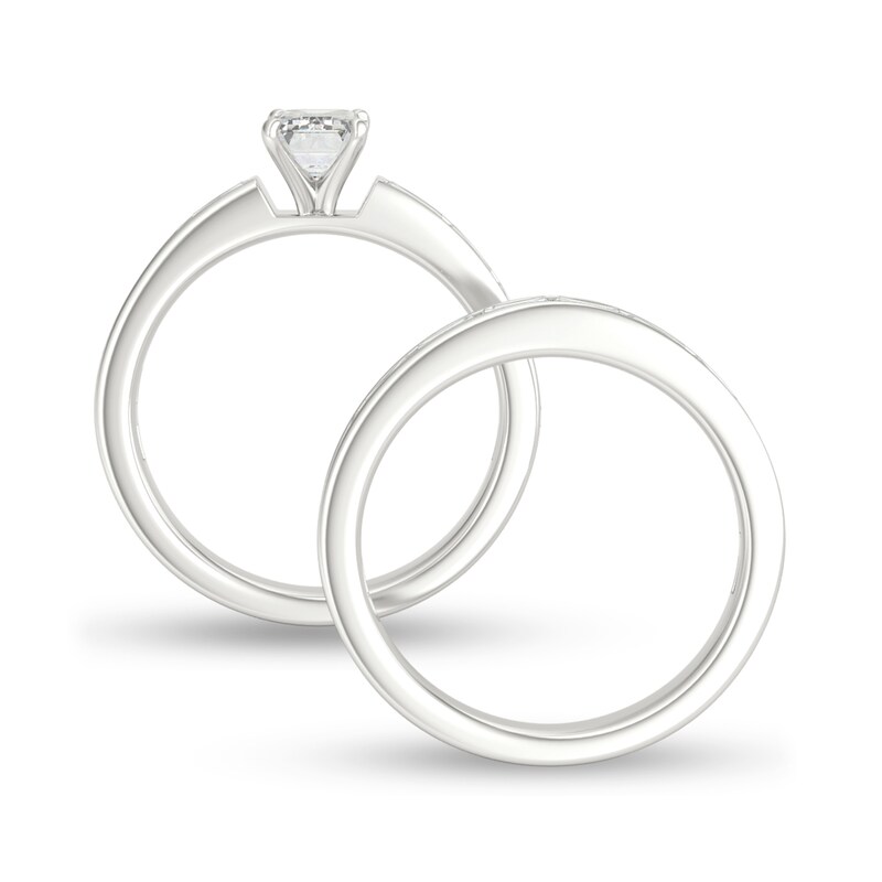 1-1/2 CT. T.W. Emerald-Cut and Baguette Diamond Bridal Set in Platinum