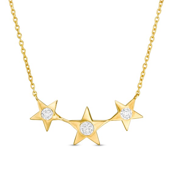 1/6 CT. T.W. Diamond Three Stone Triple Star Necklace in Sterling Silver with 18K Gold Plate 1/6 CT. T.W. Diamond Three Stone Triple Star Necklace in Sterling Silver with 18K Gold Plate