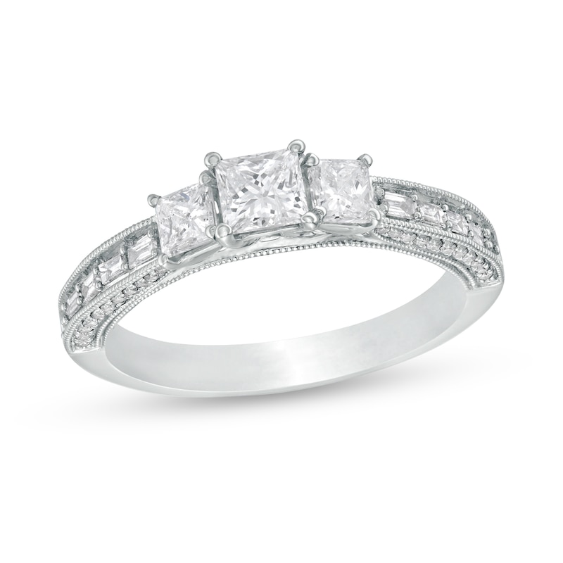 Main Image 1 of 1 CT. T.W. Princess-Cut Diamond Past Present Future® Vintage-Style Engagement Ring in 14K White Gold