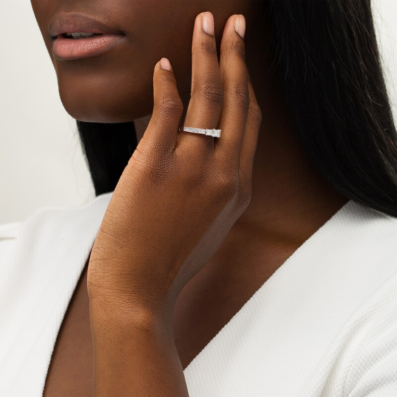 Main Image 2 of 1 CT. T.W. Princess-Cut Diamond Past Present Future® Vintage-Style Engagement Ring in 14K White Gold