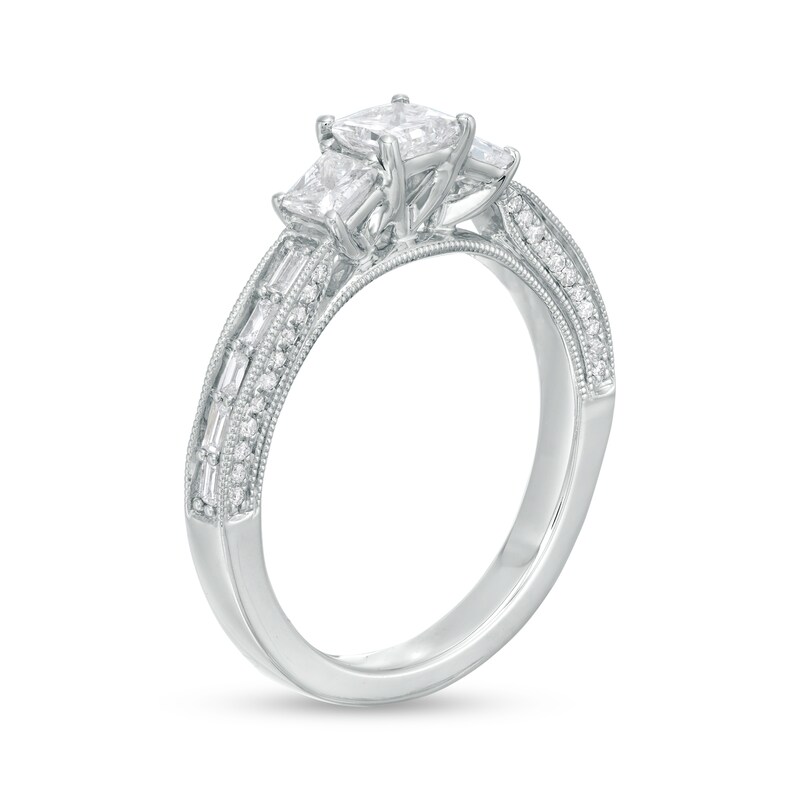 Main Image 3 of 1 CT. T.W. Princess-Cut Diamond Past Present Future® Vintage-Style Engagement Ring in 14K White Gold