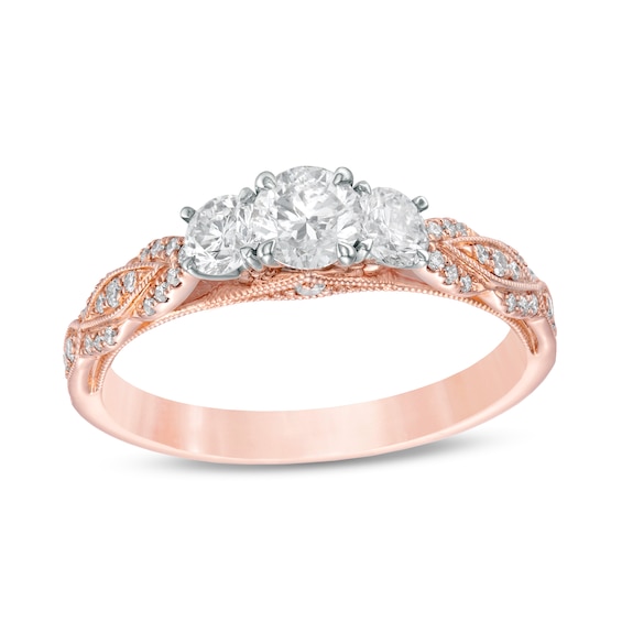 7/8 CT. T.w. Diamond Past Present FutureÂ® Vintage-Style Engagement Ring in 14K Rose Gold