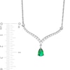 Thumbnail Image 3 of Pear-Shaped Lab-Created Emerald and White Sapphire Chevron Necklace in Sterling Silver