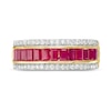 Thumbnail Image 4 of Baguette Ruby and 1/4 CT. T.W. Diamond Border Triple Row Band in 10K Gold