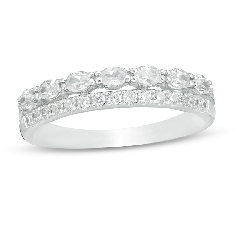 Main Image 1 of 1/2 CT. T.W. Oval and Round Diamond Double Row Band in 14K White Gold