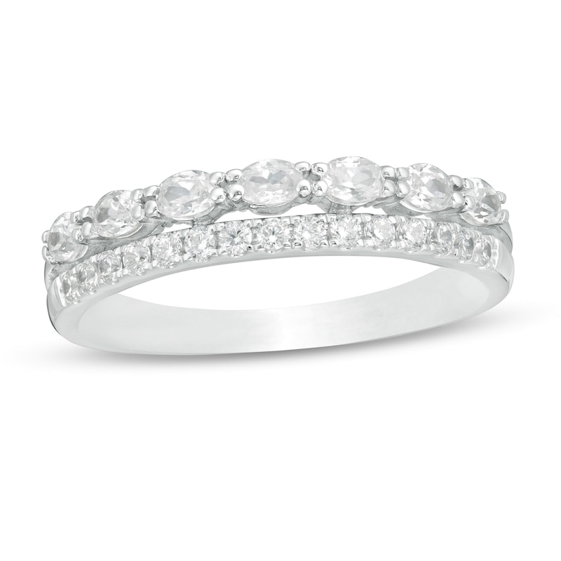 1/2 CT. T.W. Oval and Round Diamond Double Row Band in 14K White Gold