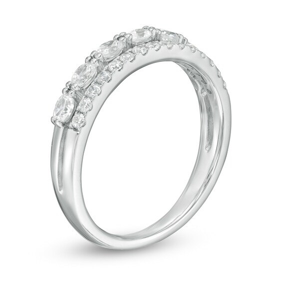 1/2 CT. T.w. Oval and Round Diamond Double Row Band in 14K White Gold