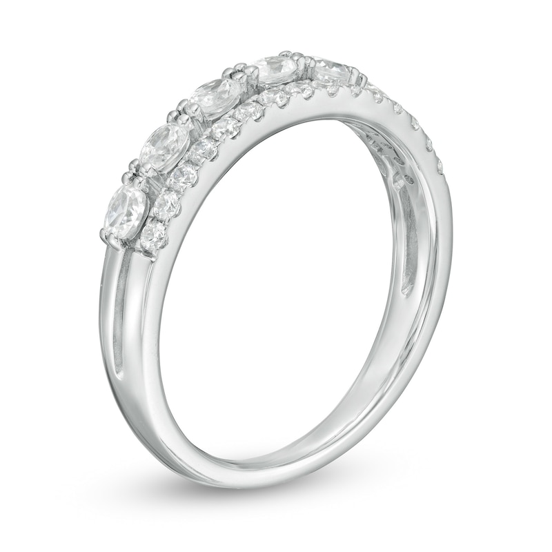 1/2 CT. T.W. Oval and Round Diamond Double Row Band in 14K White Gold