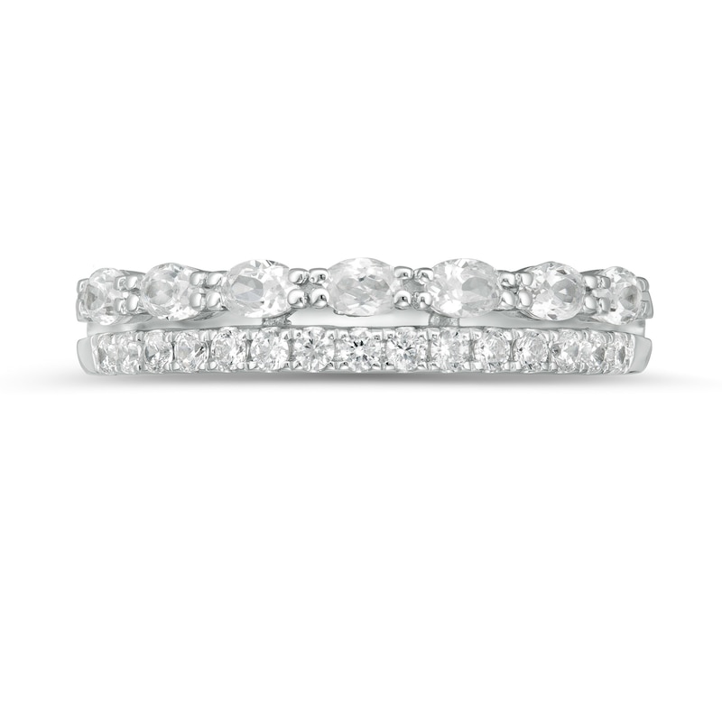 Main Image 4 of 1/2 CT. T.W. Oval and Round Diamond Double Row Band in 14K White Gold