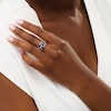 Thumbnail Image 2 of Multi-Shape Lab-Created Blue and White Sapphire Triple Row Split Shank Ring in Sterling Silver