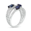 Thumbnail Image 3 of Multi-Shape Lab-Created Blue and White Sapphire Triple Row Split Shank Ring in Sterling Silver