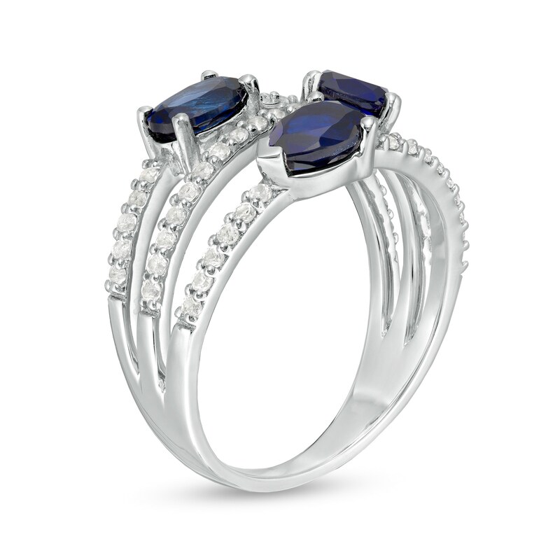 Main Image 3 of Multi-Shape Lab-Created Blue and White Sapphire Triple Row Split Shank Ring in Sterling Silver