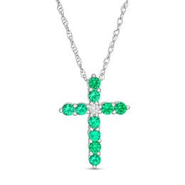 Lab-Created Emerald and White Sapphire Cross Pendant in Sterling Silver