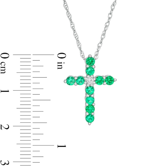 Lab-Created Emerald and White Sapphire Cross Pendant in Sterling Silver