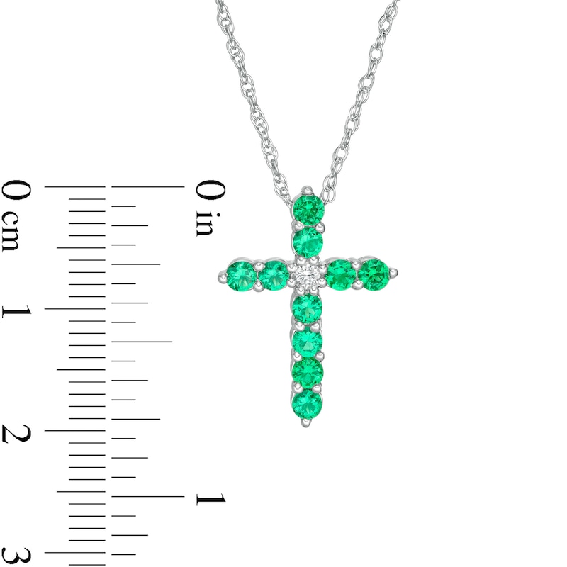 Lab-Created Emerald and White Sapphire Cross Pendant in Sterling Silver