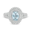 Thumbnail Image 4 of Oval Aquamarine and 5/8 CT. T.W. Diamond Double Frame Vintage-Style Engagement Ring in 14K White Gold