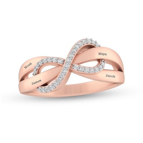 Mother's Diamond Accented Engravable Infinity Wrapped Crossover Ring (4 Names)