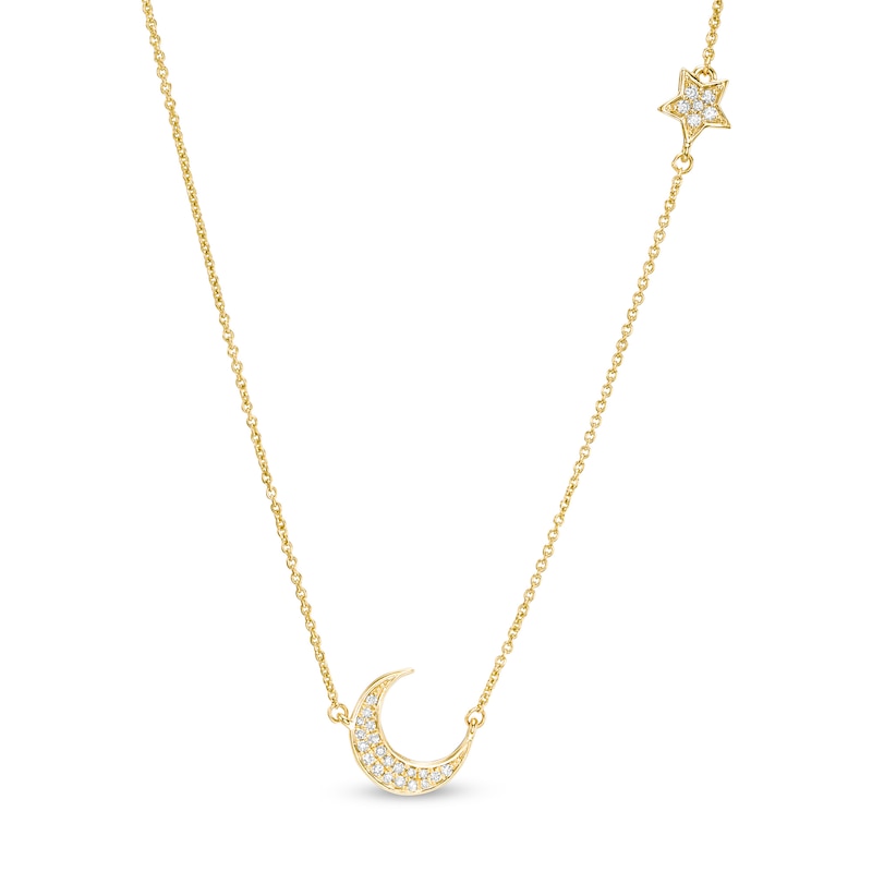 1/6 CT. T.W. Diamond Crescent Moon and Star Necklace in 10K Gold | Zales