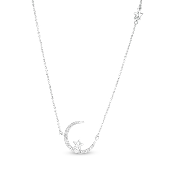 1/10 CT. T.w. Diamond Crescent Moon and Star Necklace in 10K White Gold