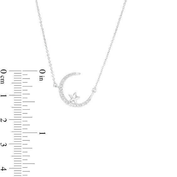 1/10 CT. T.w. Diamond Crescent Moon and Star Necklace in 10K White Gold