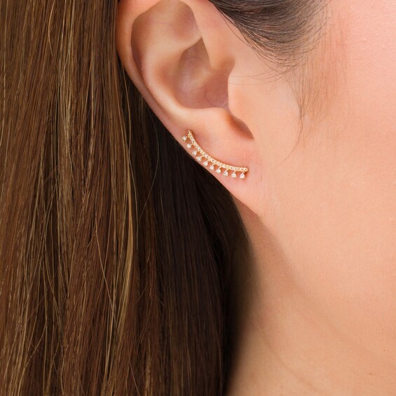 1/8 CT. T.W. Diamond Curved Bar Crawler Earrings in 10K Gold 1/8 CT. T.W. Diamond Curved Bar Crawler Earrings in 10K Gold