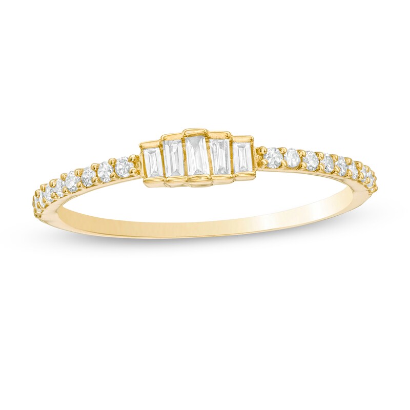 1/5 CT. T.W. Baguette and Round Diamond Five Stone Ring in 10K Gold