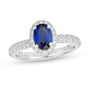 Vera Wang Love Collection Certified Oval Blue Sapphire and 3/8 CT. T.W. Diamond Frame Engagement Ring in 14K White Gold