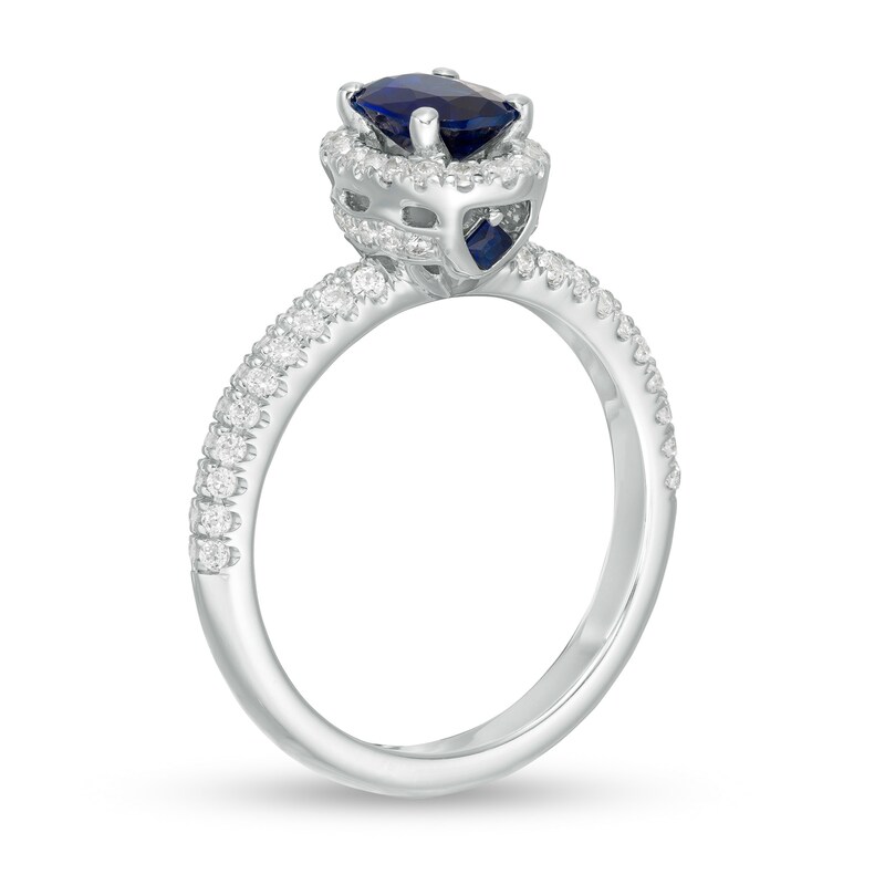 Main Image 3 of Vera Wang Love Collection Certified Oval Blue Sapphire and 3/8 CT. T.W. Diamond Frame Engagement Ring in 14K White Gold