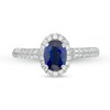 Thumbnail Image 4 of Vera Wang Love Collection Certified Oval Blue Sapphire and 3/8 CT. T.W. Diamond Frame Engagement Ring in 14K White Gold