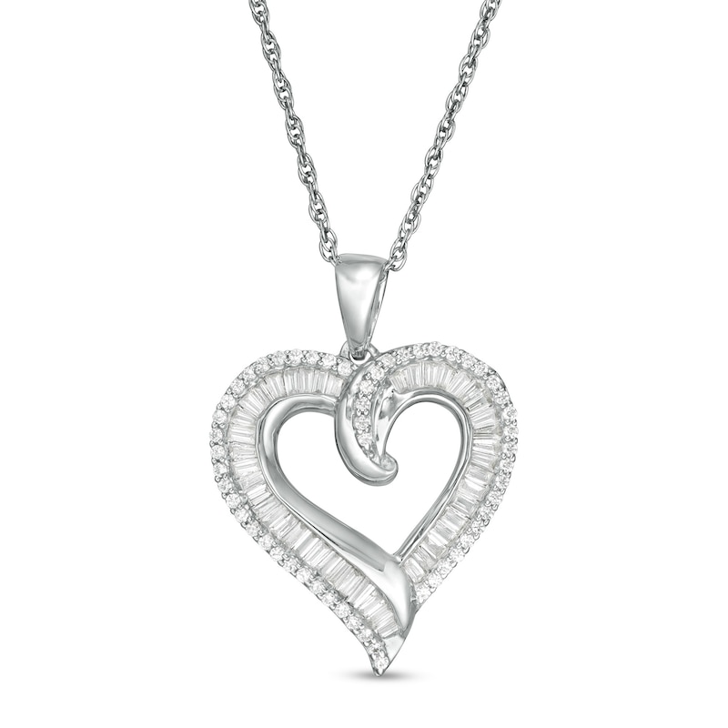 Main Image 1 of 1/3 CT. T.W. Diamond Layered Heart Pendant in 10K White Gold