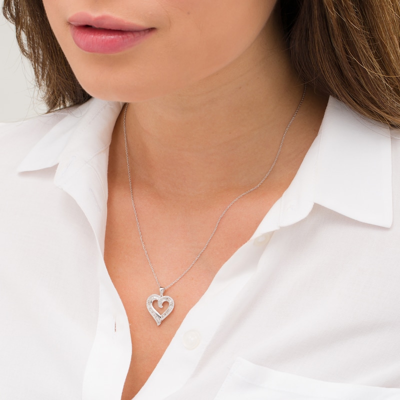 Main Image 2 of 1/3 CT. T.W. Diamond Layered Heart Pendant in 10K White Gold