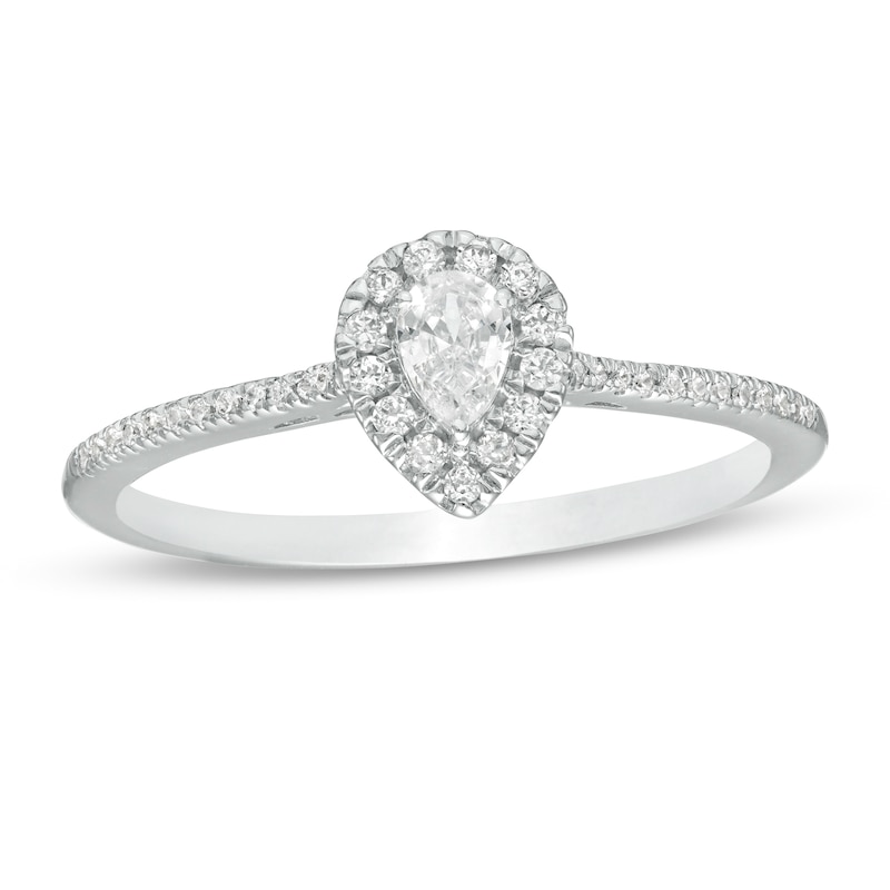 Main Image 1 of Cherished Promise Collection™ 1/3 CT. T.W. Pear-Shaped Diamond Frame Promise Ring in 10K White Gold