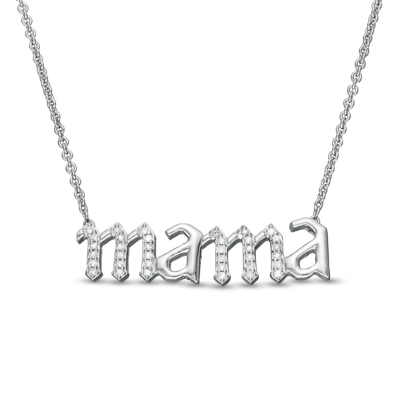 Main Image 1 of 1/15 CT. T.W. Diamond Gothic-Style "mama" Necklace in Sterling Silver