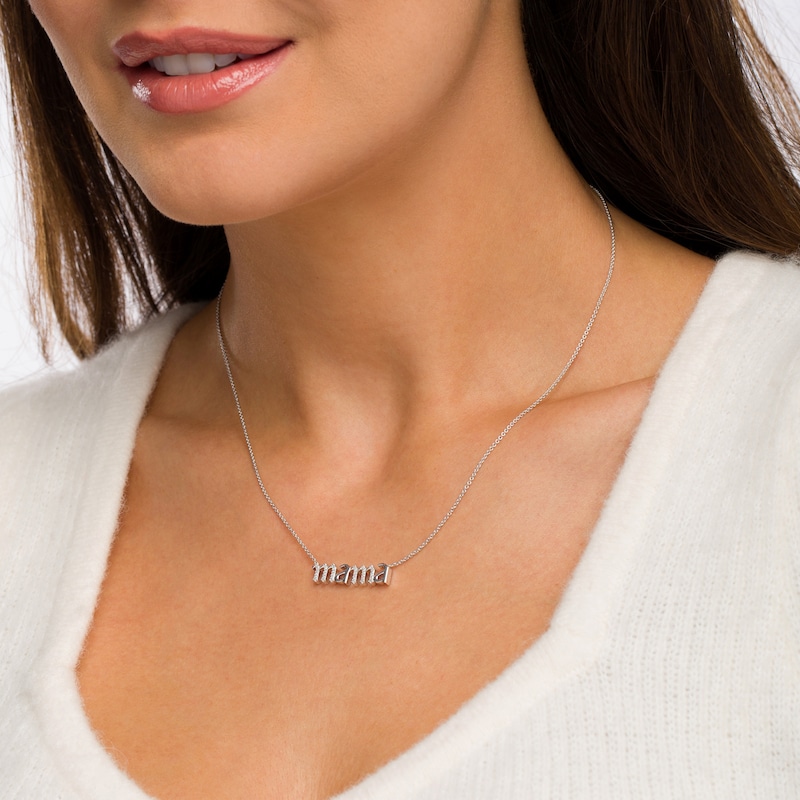 Main Image 2 of 1/15 CT. T.W. Diamond Gothic-Style "mama" Necklace in Sterling Silver