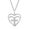 Thumbnail Image 1 of 1/10 CT. T.W. Diamond Cross in Double Hearts Pendant in Sterling Silver