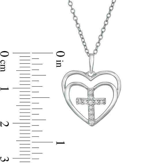 1/10 CT. T.w. Diamond Cross in Double Hearts Pendant in Sterling Silver